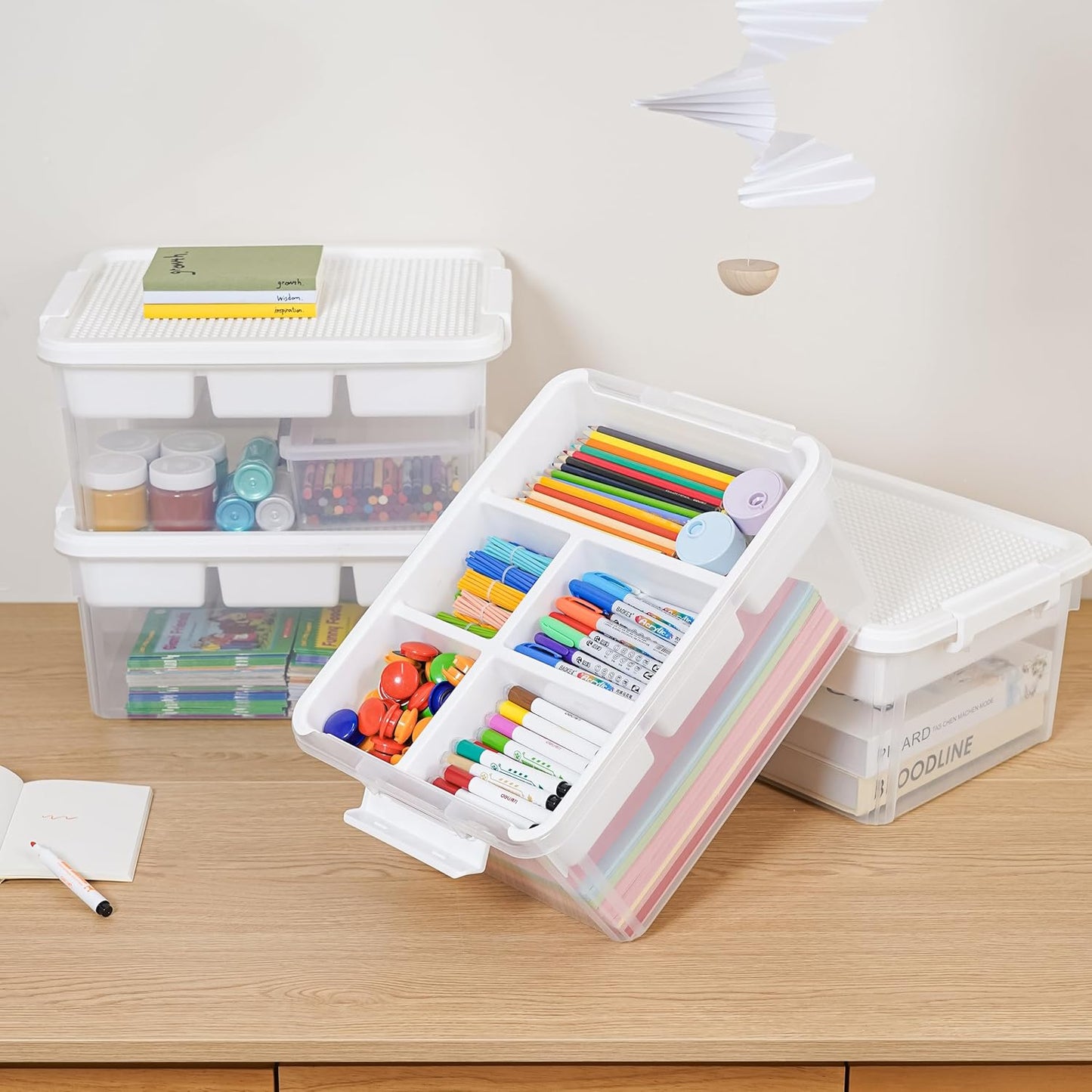 Citylife 17 QT Storage Box with Building Baseplate Lid and Removable Tray Office Organization Kitchen Organization Toy Storage Bead, Tool, Sewing, 2 Packs