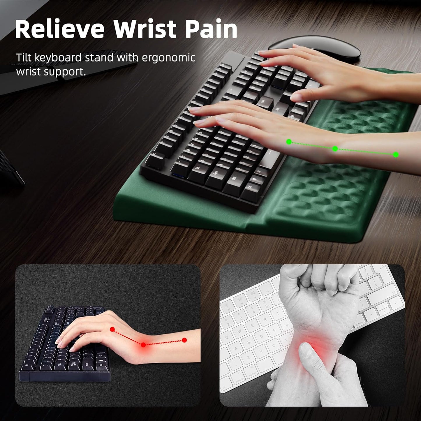 Ospelelf Keyboard Wrist Rest Pad, Comfy Ergonomic Keyboard Stand Riser Holder, Computer Wrist Support Cushion forTyping, Green