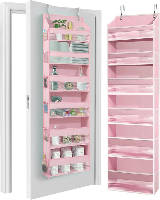 HOMELUX THEORY Over The Door Organizer Hanging - 50lbs Load 6 Large Front & 12 Side Pockets, 1 Pack Over The Door Shoe Organizer, Hanging Closet Organizer For Toys, Diaper, Purse, Sewing (Baby Pink)
