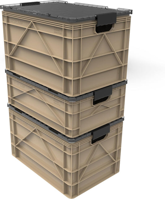 SIDIO Crate Pro Pack - 2 Full-Size & 1 Half-Size Heavy Duty Stackable Storage Bins, Totes and Containers with Lids and Dividers - Durable Organizer for Home, Office, Garage, and Outdoor Use