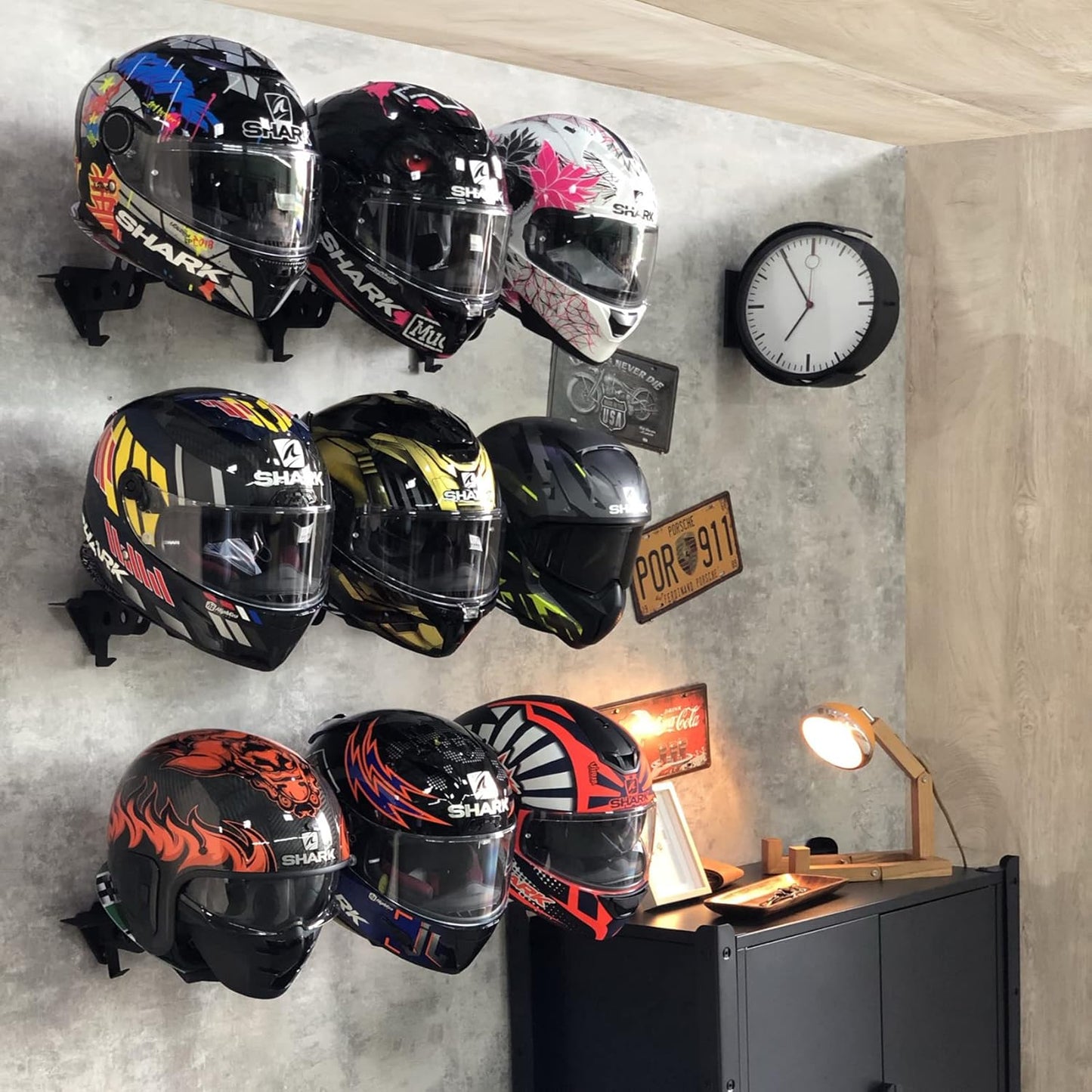 HUCK Helmet Dryer Helmet Holder Display Stand Wall Mount Hanger Rack with Ventilation Fan for Motorbike Helmets, Racing Suit, Gloves (Ventilated, USB Connector, Black)