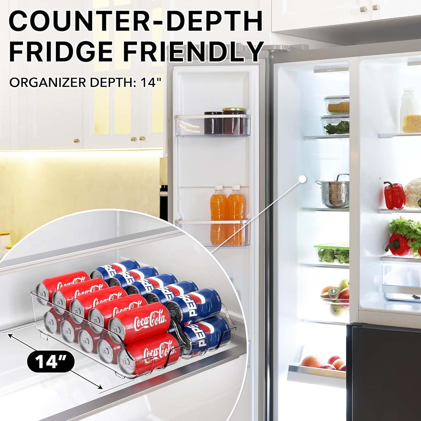 Simple Houseware Soda Can Organizer and Dispenser for Refrigerator / Pantry, Clear