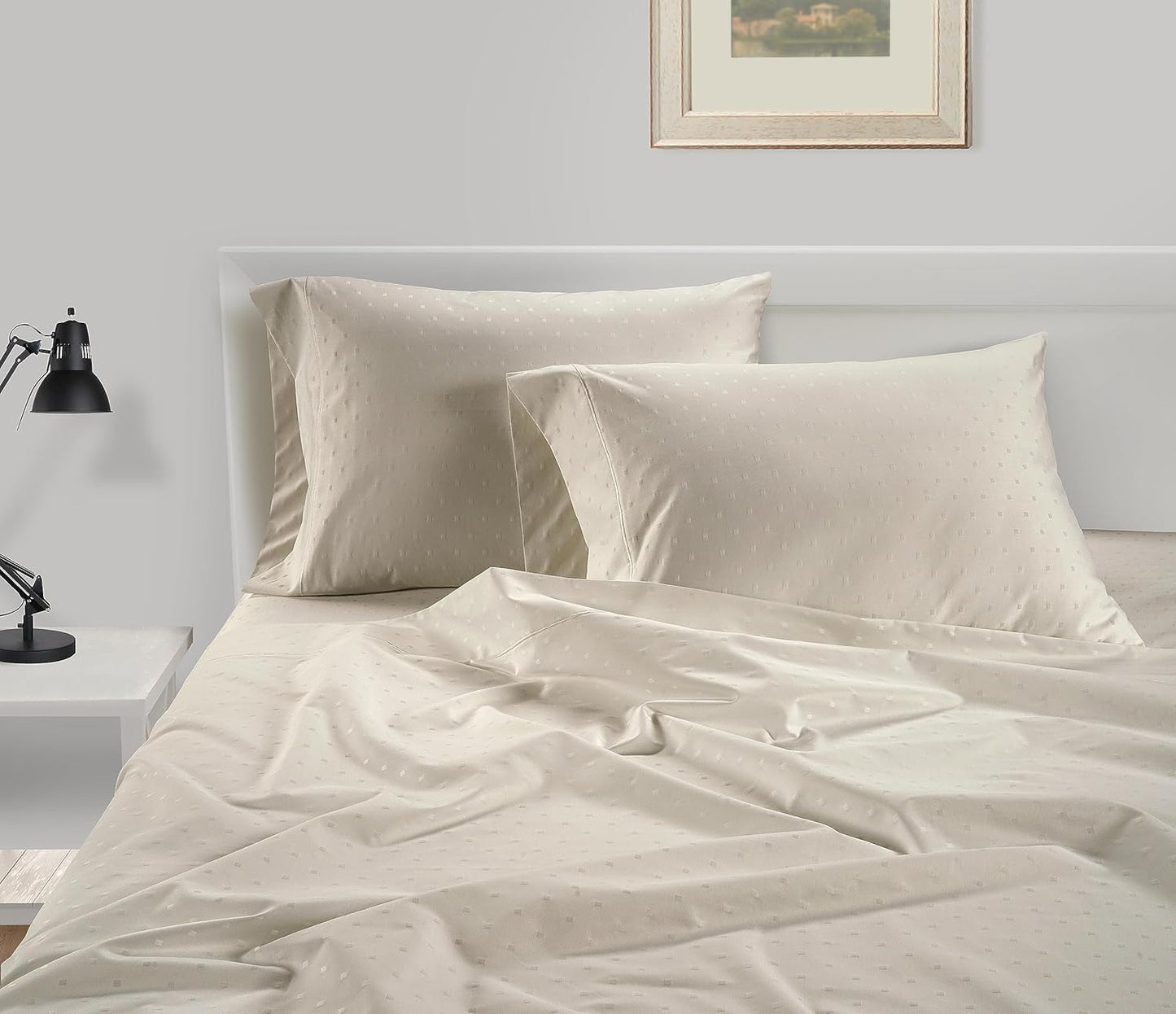 LANE LINEN Pillow Case Covers King, Set of 2, 100% Egyptian Cotton Sateen, Soft Cool & Smooth 1000 Thread Count Pillow Cases - Swiss Dot - Ivory