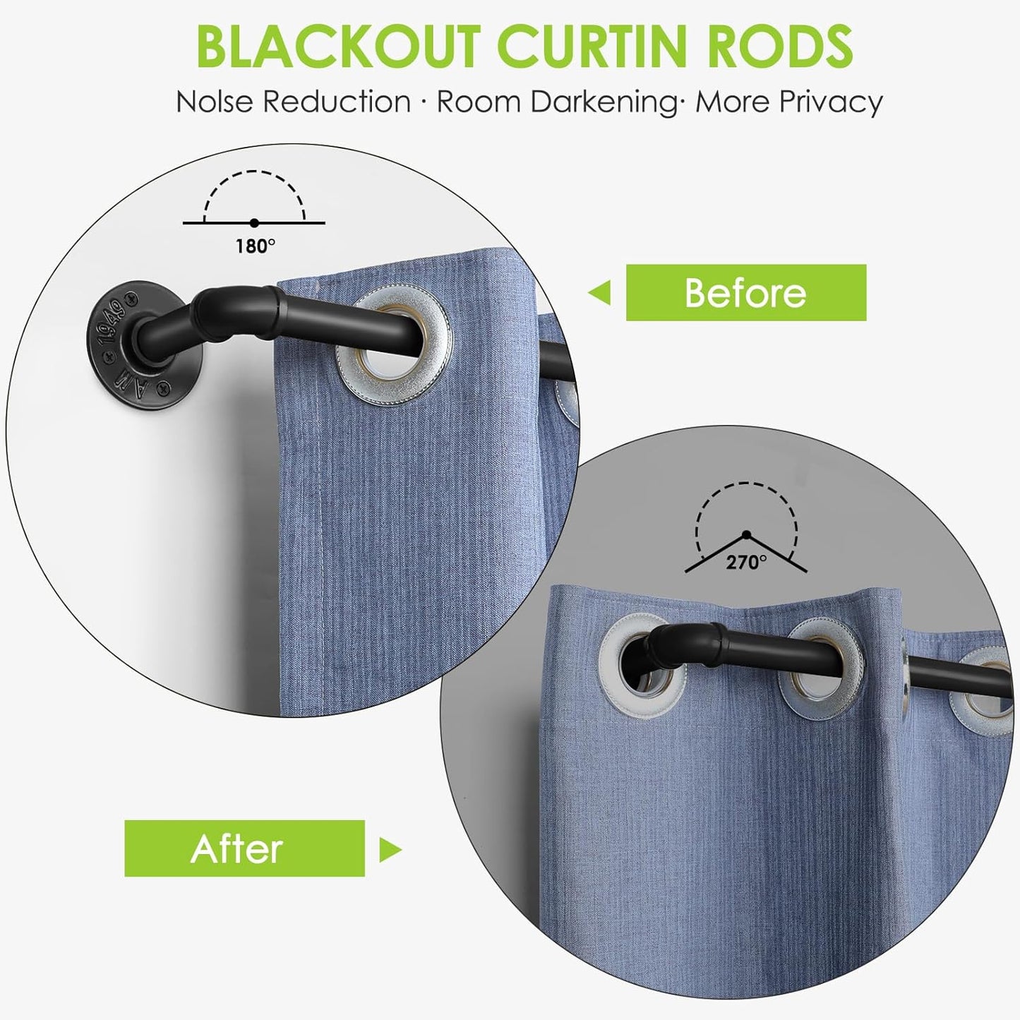 1-Inch Black Curtain Rod - 32 to 86 Inch, Suitable for Windows 48 to 86 Inch, Indoor/Outdoor, Ceiling or Wall Mounted