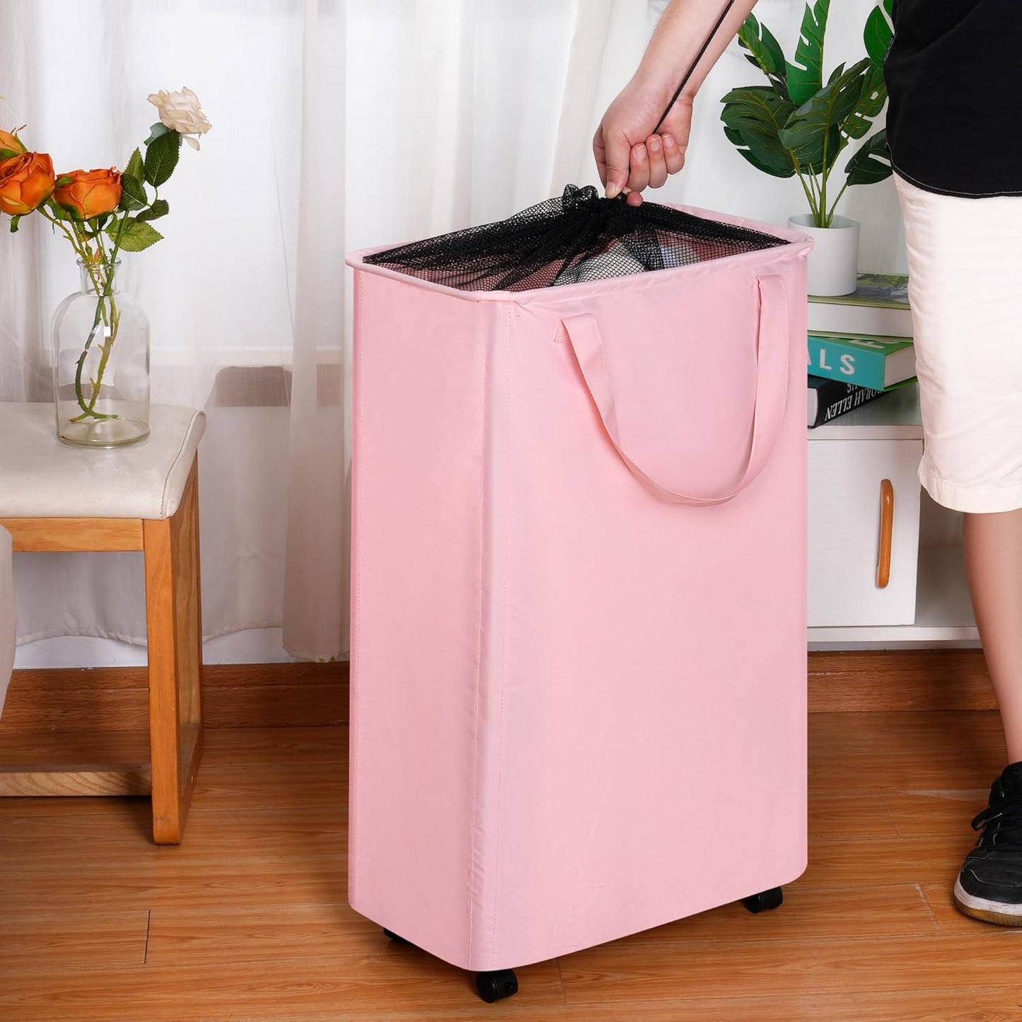 efluky Slim Laundry Hamper with Wheels, Rolling Laundry Basket for Clothes, Small Laundry Basket for Bedroom, Dorm and Laundry Room, 75L (19.8 Gallons) Grey