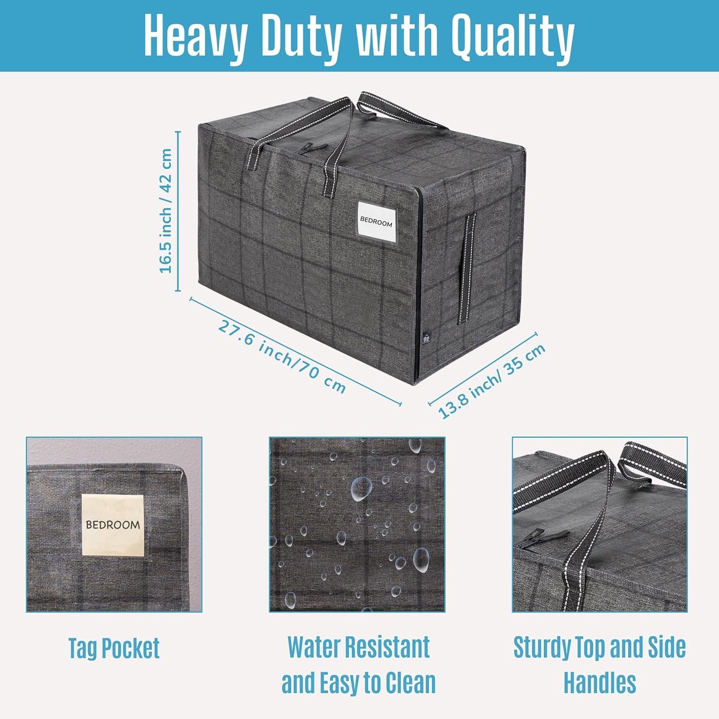 VENO 8 Pack Moving Bags, Moving Supplies, Moving Boxes, College Packing Storage Boxes with Lids Alternative, Heavy Duty Dorm Organizer Tote, Extra Large, Sturdy Handles, Zipper (Windowpane, 8 Pack)