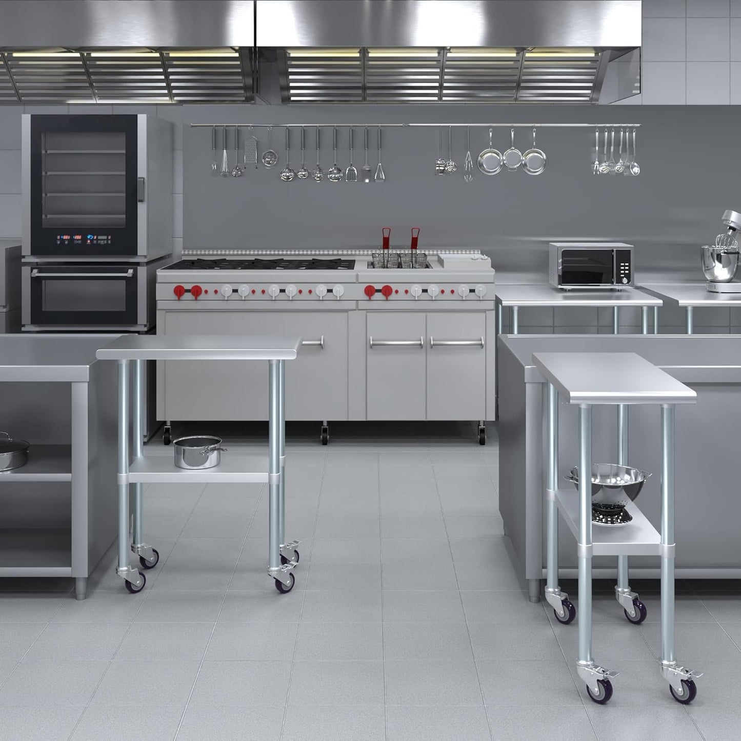AmGood 15" Long x 30" Deep Stainless Steel Table with Casters