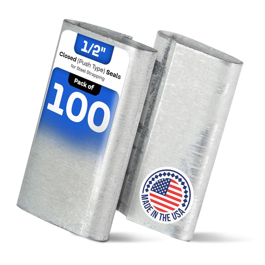 IDL Packaging Closed (Push Type) Seals for 1/2" Strap Width Steel Strapping (Pack of 100) - Superior Holding Power - Sturdy Metal Clips for Reliable Securing of Packaging Banding