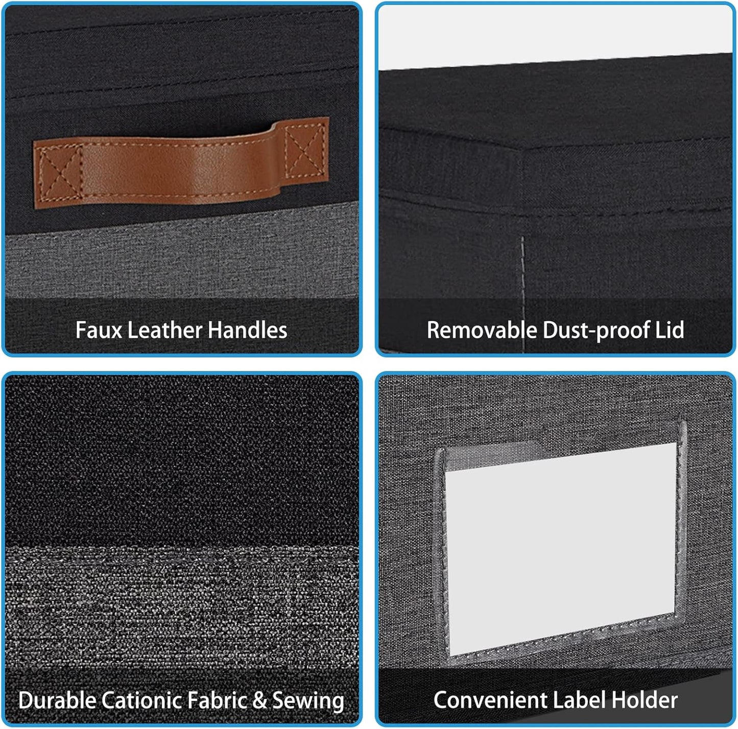 GhvyenntteS Extra Large Storage Bins with Lids, Foldable Fabric Storage Boxes with Lids and Handles, Storage Baskets with Lid and Label for Home Office (3 Pack, Grey&Black, 15.75" x 11.8" x 10.2")