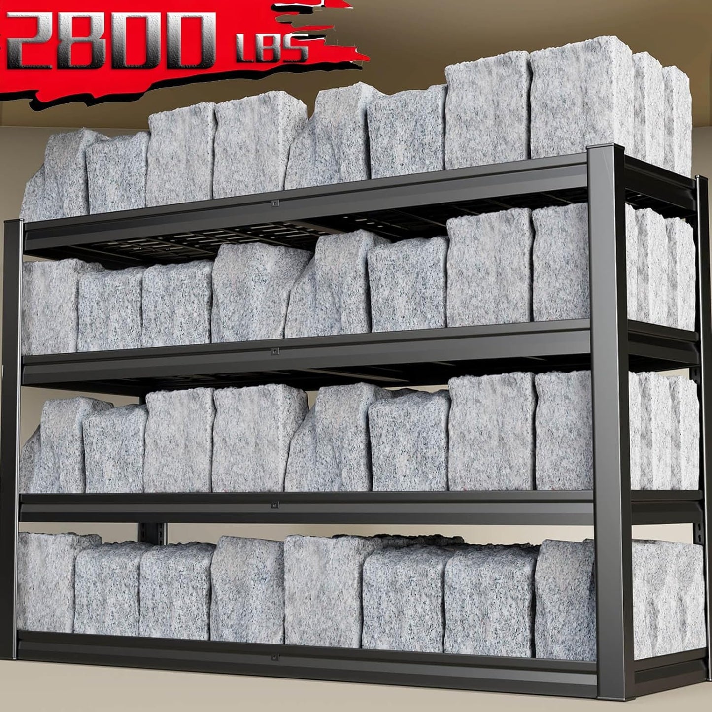 68" Wide Heavy Duty Garage Shelving Units, 4-Tier Deep Storage Shelves,Black Metal Garage Shelves,Steel Shelf,Large Storage Rack,Industrial Shelving for Shop, 68" W x 20" D x 68" H