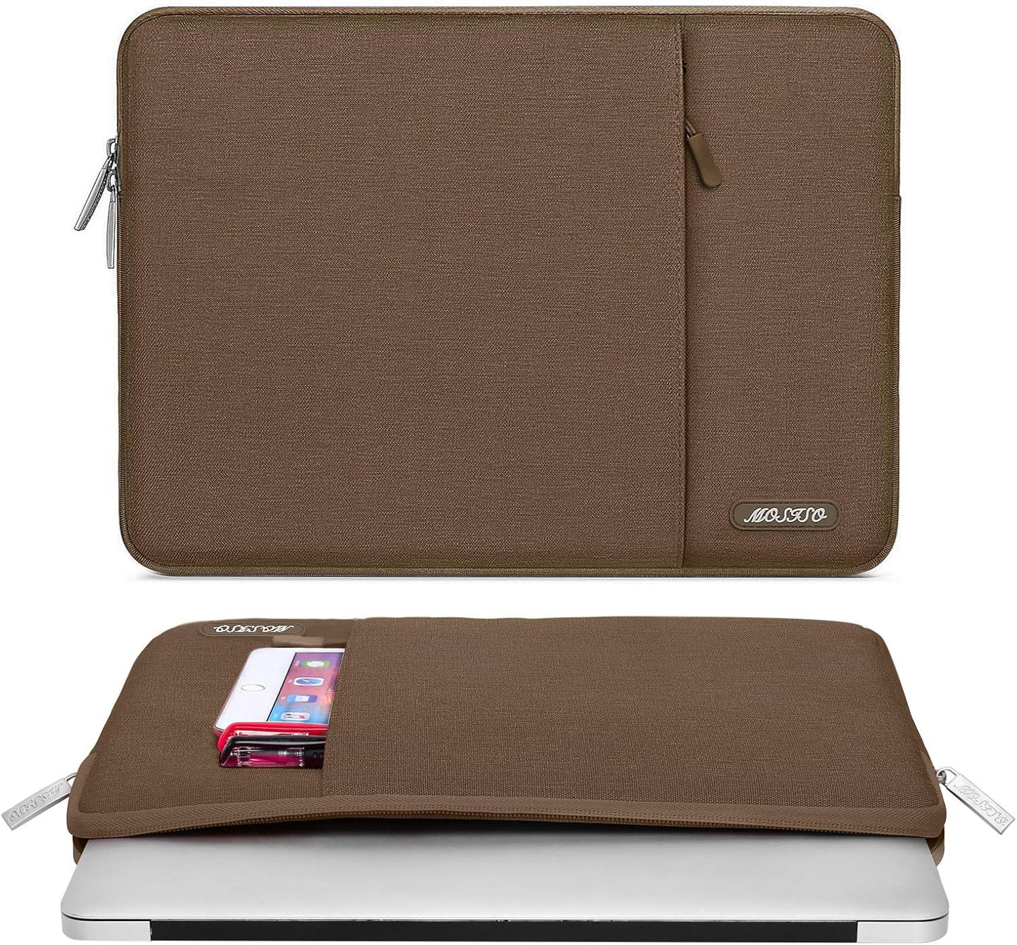 MOSISO Laptop Case 13.3 inch, 13-13.3 inch Laptop Sleeve Compatible with MacBook Air/Pro 13/Pro 14 M5 M4 M3 M2 M1, HP Dell ASUS Lenovo,Polyester Vertical Computer Sleeve Bag with Pocket, Light Brown