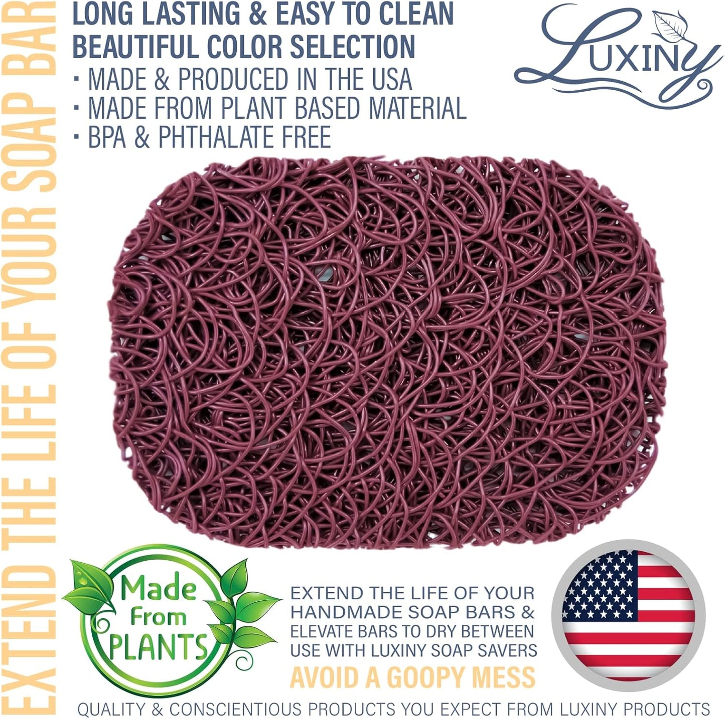 Soap Savers for Bar Soap, American Made by Luxiny, Lifts Soap in Soap Dishes & Shower Soap Holders -Handmade Soap Lasts Longer -Made from Plant Based Materials (Raspberry)