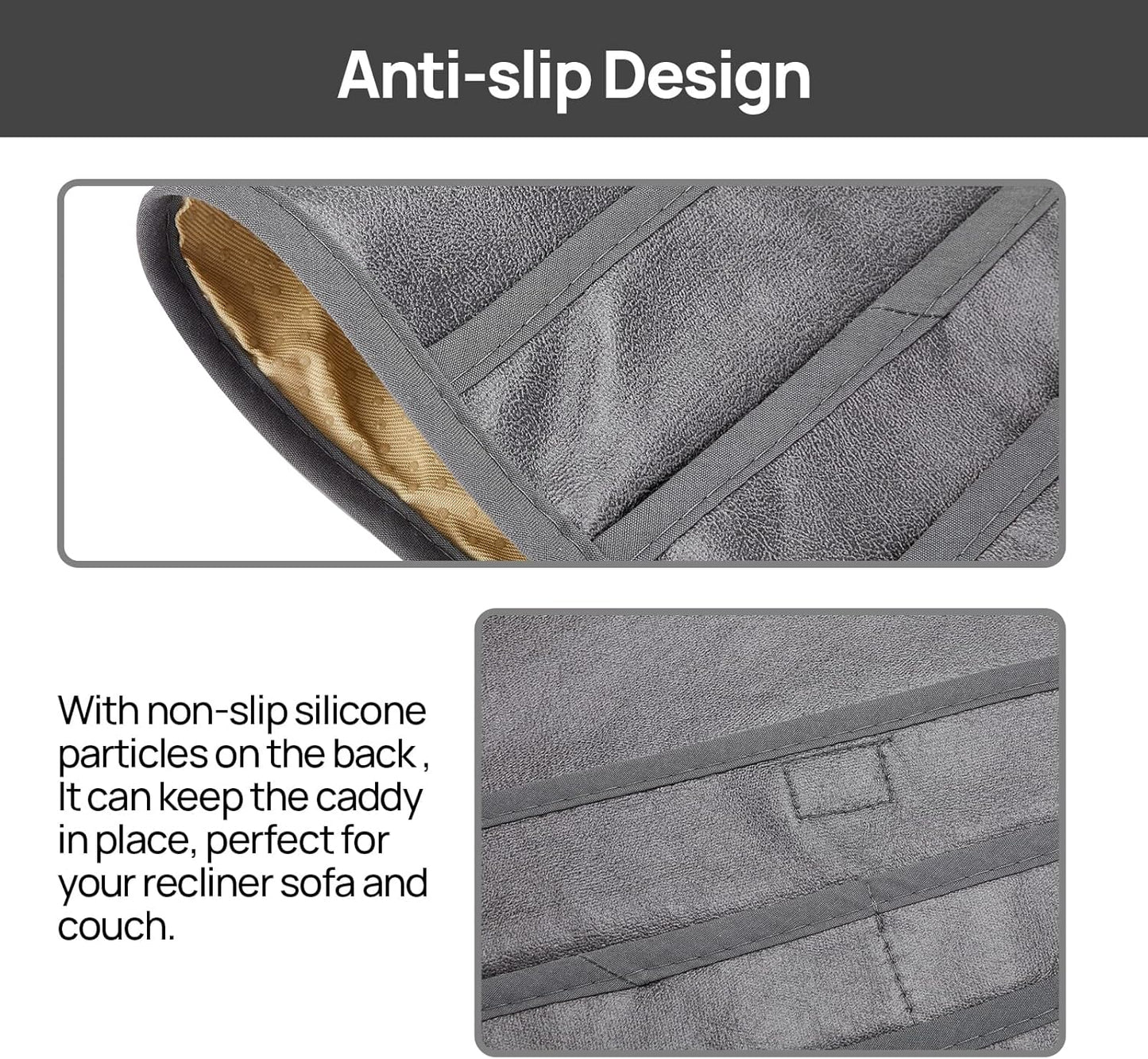 Teniux Remote Control Holder Faux Leather Armrest Organizer with 6 Pockets for Recliner Couch Sofa, Armchair Caddy for Smart Phone, Book, Magazines, Ipad, Remotes (Dark Grey)