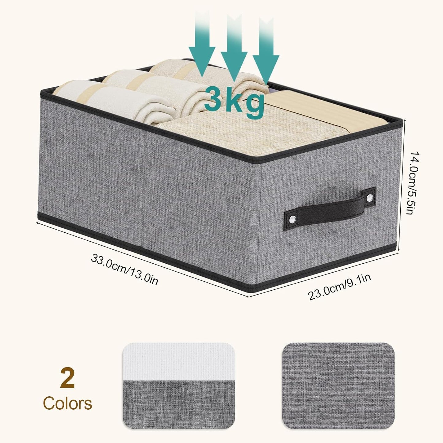Foldable Storage Boxes, Fabric Storage Baskets with Handles, Cube Organizer Bins for Organizing Shelves, 13 × 9.1 × 5.5 Inch, Gray, 2-Pack
