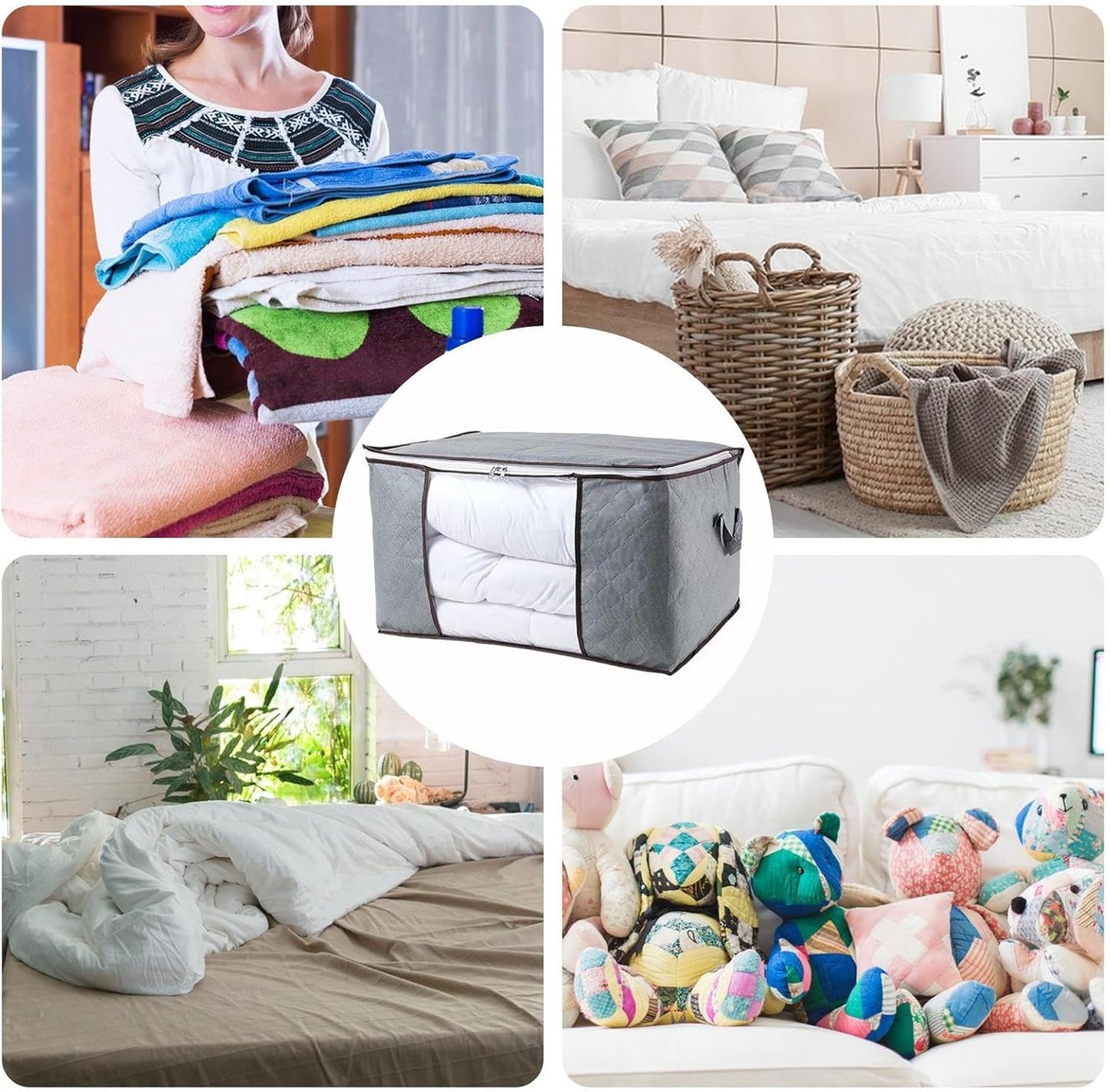 Comforter Storage Bags - Extra Large Clothes Bins, Foldable Organizer with Clear Window, Reinforced Handles, Durable Material | ClosetStorage for Bedding, Blankets, Quilts, Seasonal Garments, Home Ac