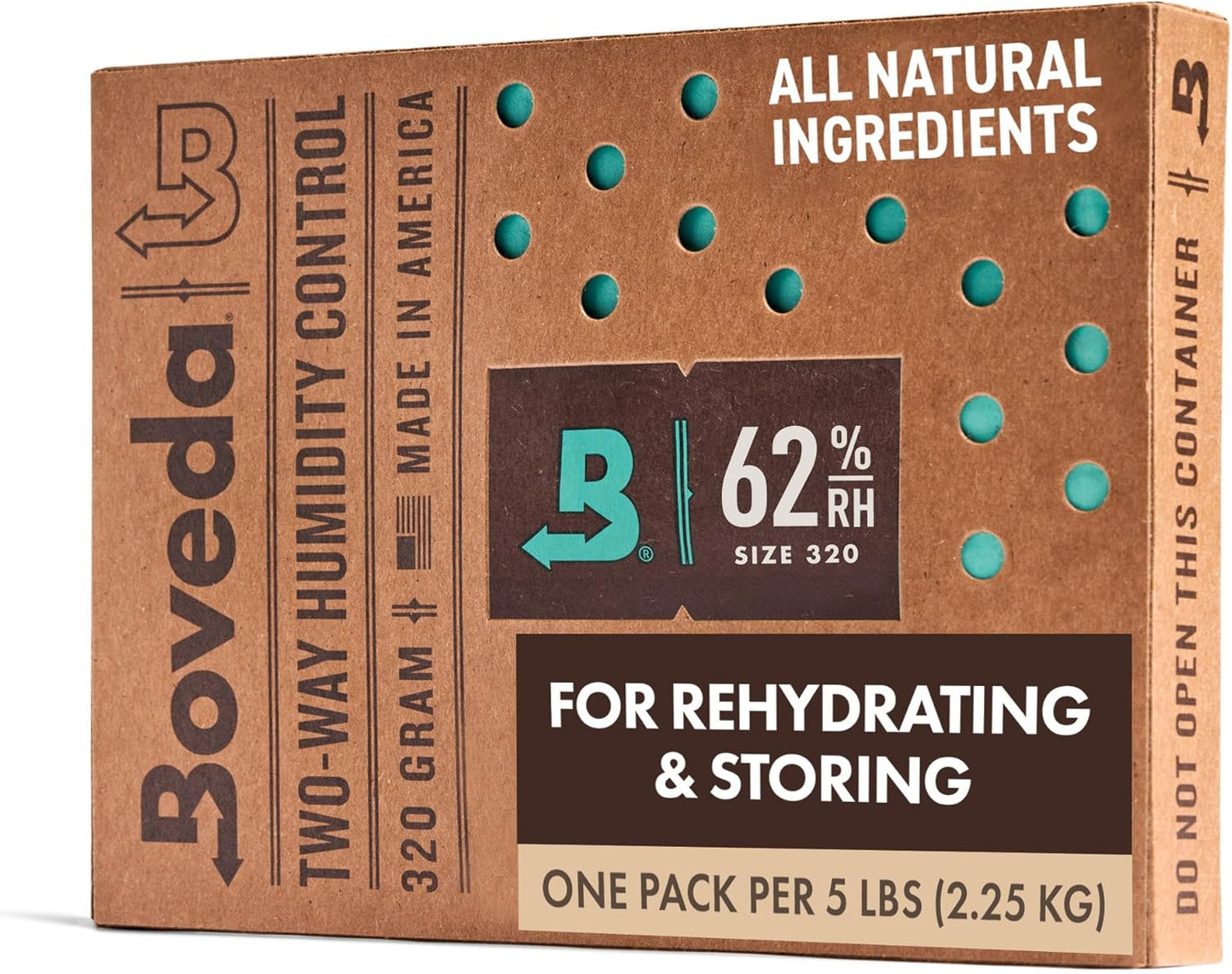 Boveda 62% Two-Way Humidity Control Pack For Storing 5 lb – Size 320 – Single – Moisture Absorber for Storage Containers – Humidifier Pack – Individually Wrapped Hydration Packet