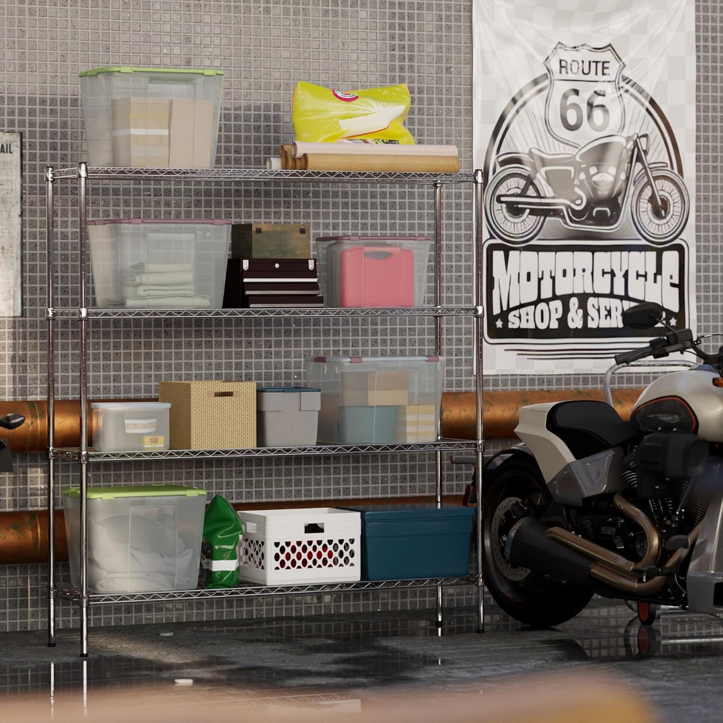 14" Deep x 60" Wide x 64" Height Wire Shelving Kit | 4-Tier | NSF Commercial Storage Rack Unit