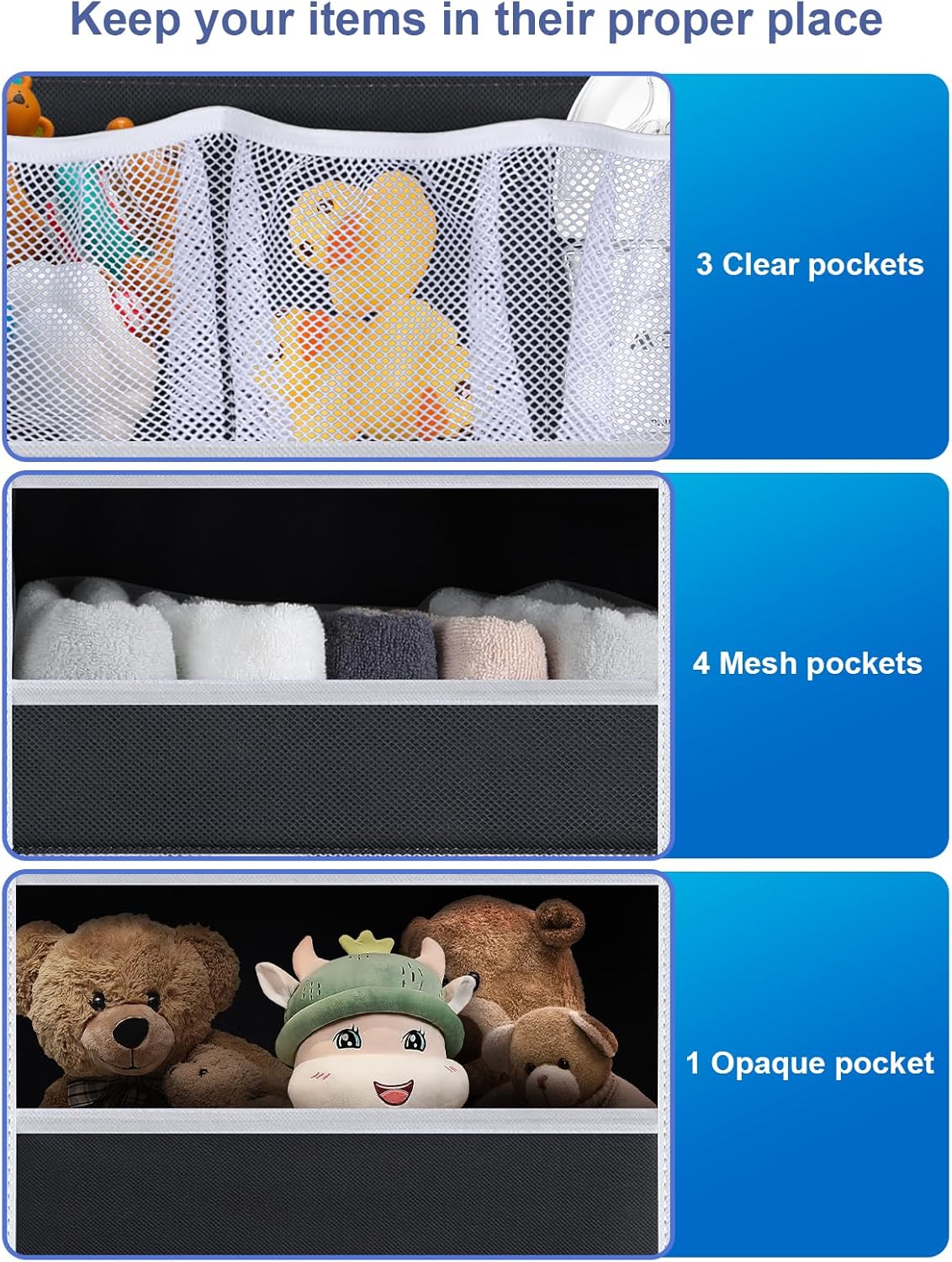 Over the Door Organizer Storage - 5 Tier Hanging Storage shelves Door Organizer with Pockets, Anti Tilt 44 lb Load Behind Door Organizer for Bedroom,Nursery,Bathroom,Kitchen,Dorm,Shoe - 1 Pack, Black
