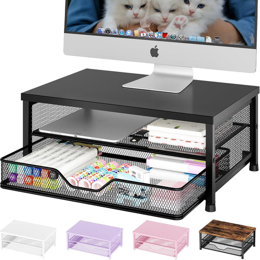 OPNICE Computer Monitor Stand Riser, Desk Organizer with Drawer, Laptop Stand, Office Desk Accessories & Workspace Desktop Organizers Storage for Office Supplies(Black)