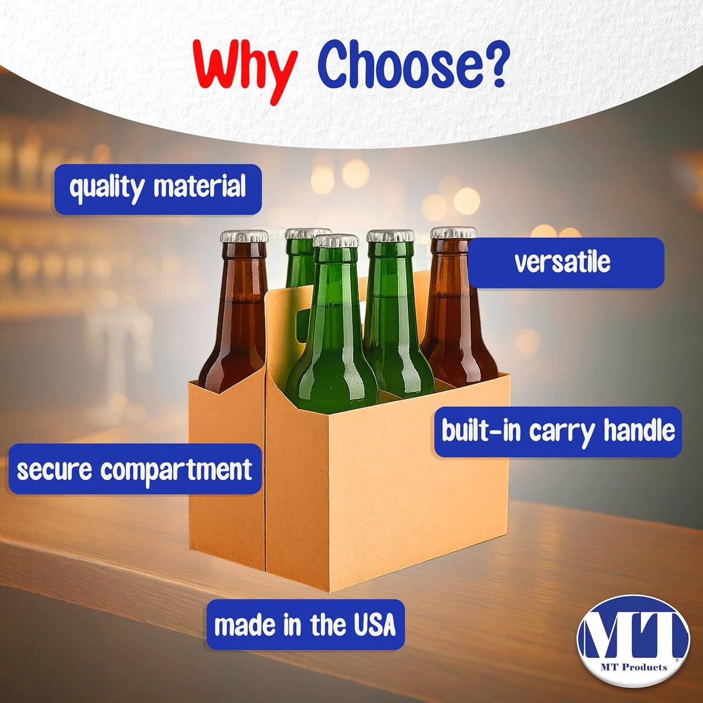 MT Products Brown 6 Pack Bottle Holder 12 oz. - Kraft Cardboard Bottle Carrier (Pack of 10) - Made in the USA