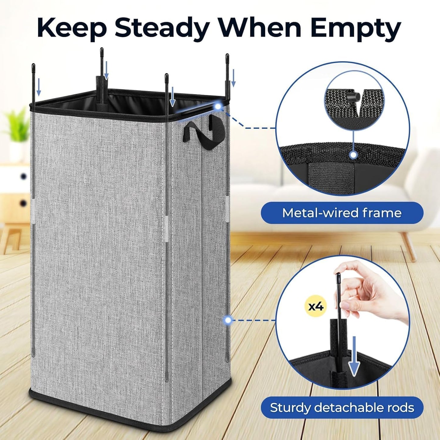 SNIGJAT Large Laundry Hamper, Tall Laundry Hamper with Sturdy Handles, Collapsible Dirty Clothes Basket for Bedroom, Rectangular Sturdy Large Clothes Basket for College, Dorm, Towels, Toys, 80 L