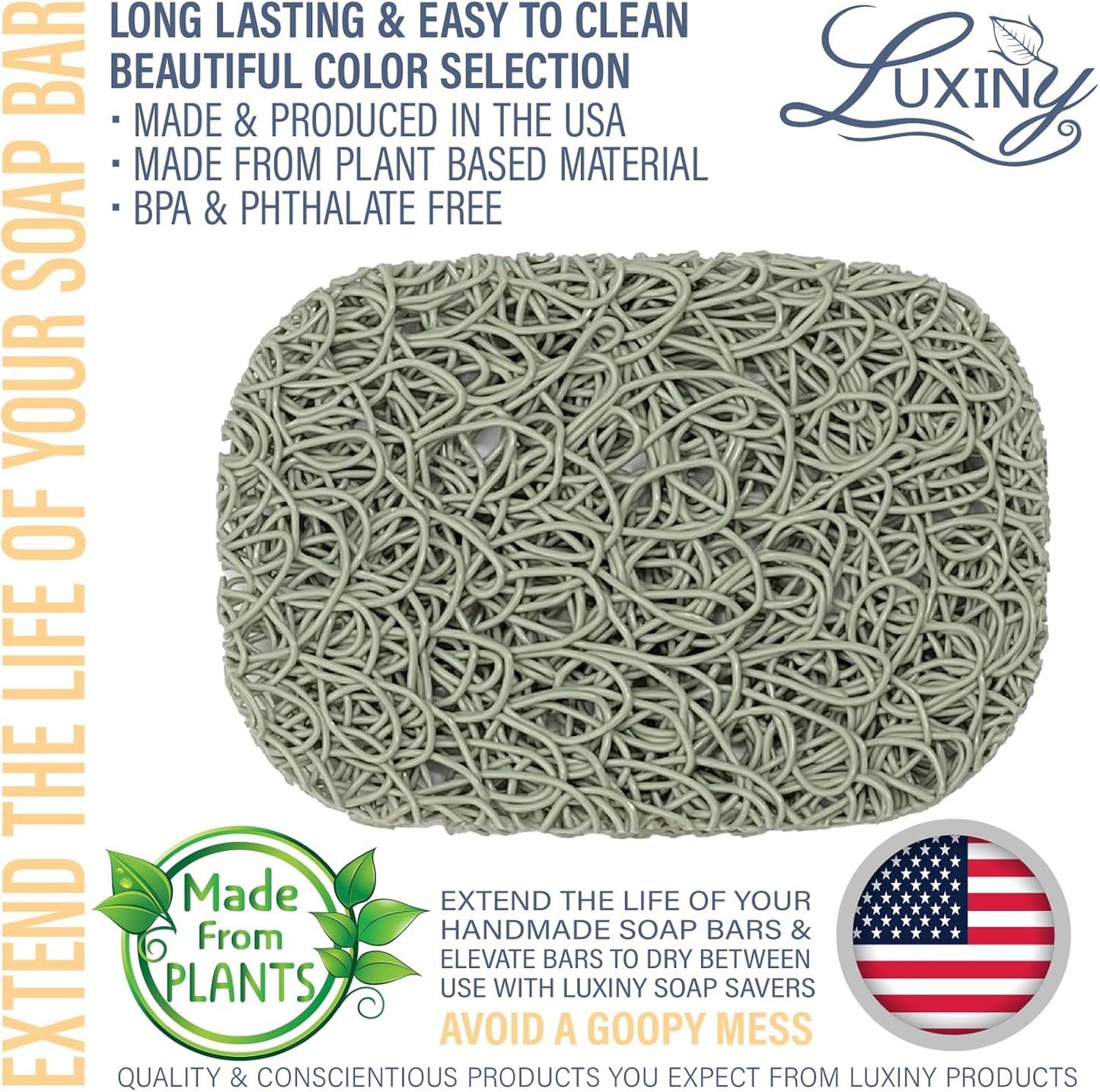 Soap Savers for Bar & Shampoo Holder, American Made by Luxiny, Lifts in Dishes Shower Holders –Bars Lasts Longer- of Eco-Friendly Bioplastics (Sage 2 Pack), Mountain Sage - 2 Pack (12345)