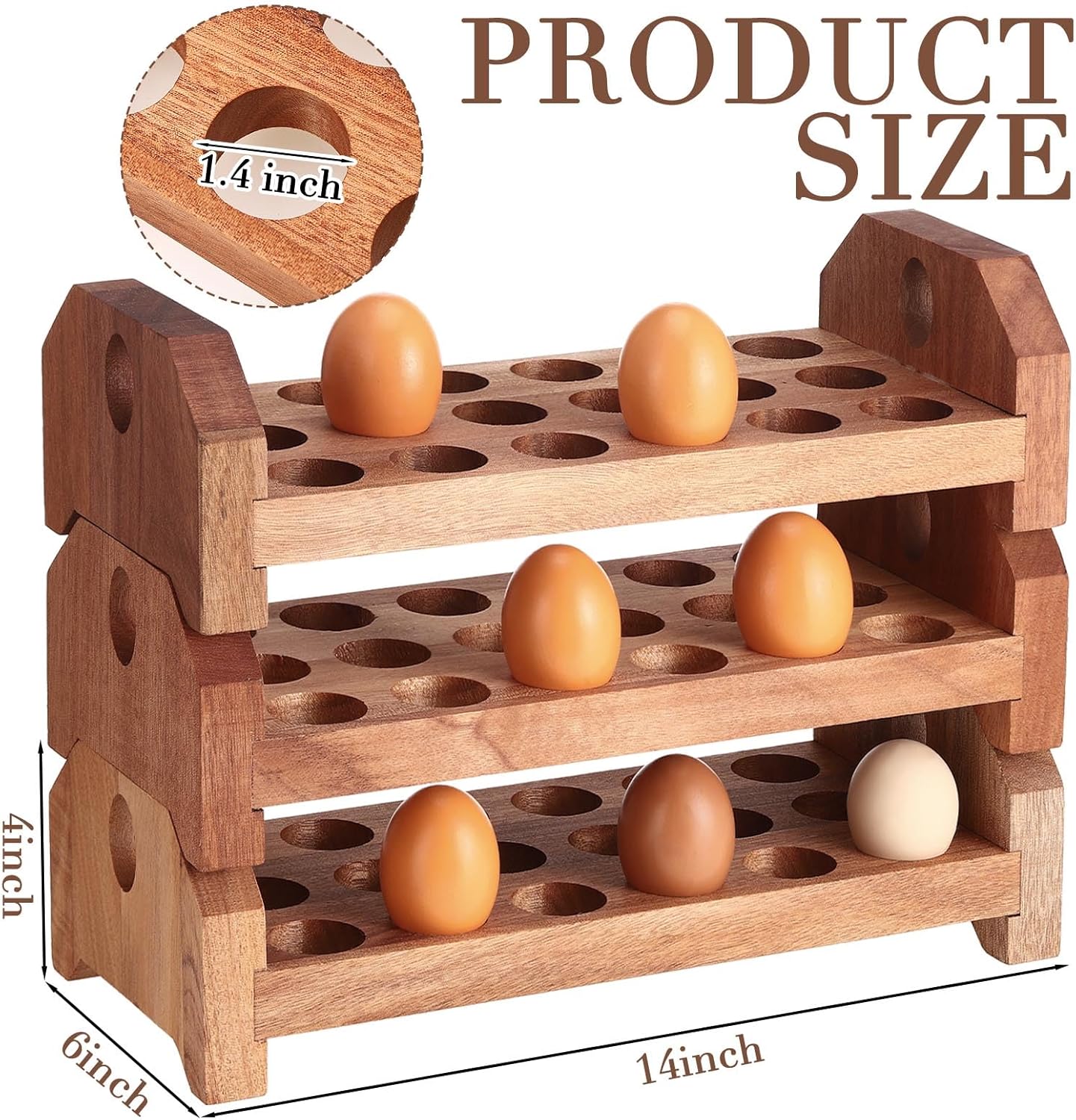 Patelai Wooden Egg Holder Countertop Egg Storage Trays Stackable for 54 Fresh Eggs Deviled Egg Tray Organizer Egg Container Rack for Rustic Kitchen Decoration