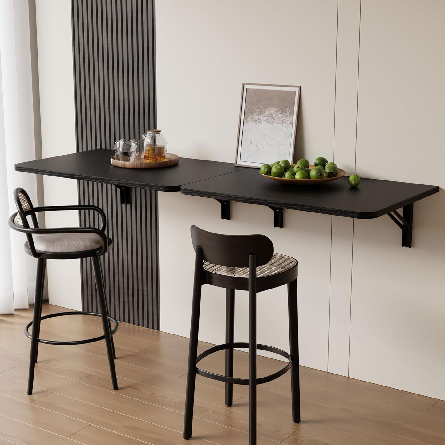 Dogsky Wall Mounted Folding Table, Floating Desk 24x15.7Inch, Fold Down Shelf Wall Mounted with Heavy Iron Brackets, Foldable Table for Launrdy Room, Office Study Work Bench, Kitchen Dining, Black