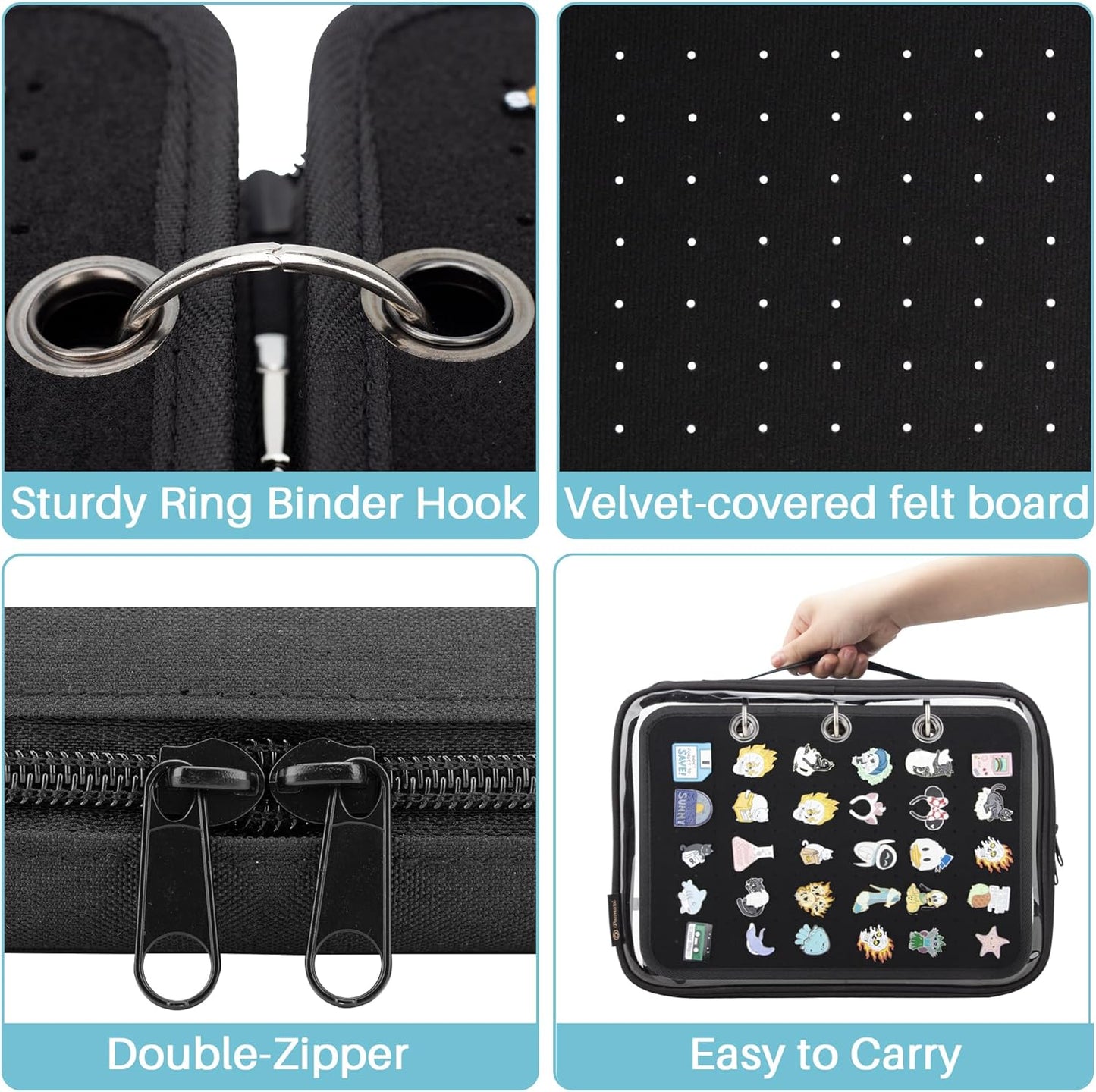 Enamel Pin Display Pages Pin Carrying Case, Pins Collection Storage Organizer Case, Travel Brooch Pin Display Bag (Pins Not Included)