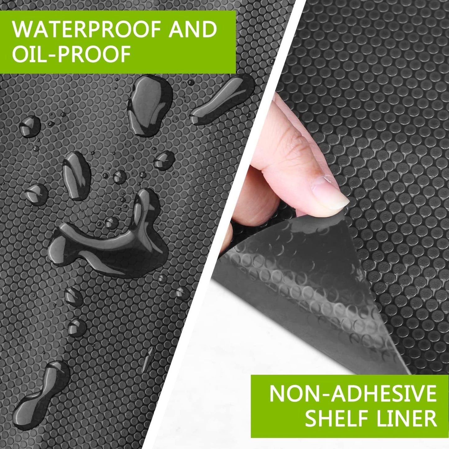 HooTown Shelf Liner Kitchen Cabinet Drawer Mats 11.8 Inch Wide x 32.8 Feet Long, Non Adhesive EVA Rubber Washable Waterproof Pantry Closet, Cupboard, Drawer Organizer Mat, Black