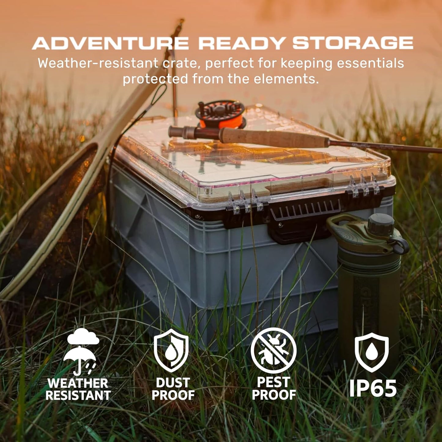 SIDIO Weather Resistant Stackable Storage Bins for Organization - Half-Size Plastic Bin with Dividers for Garage Organization, Home Storage - Heavy Duty Organizer Box (Orange)