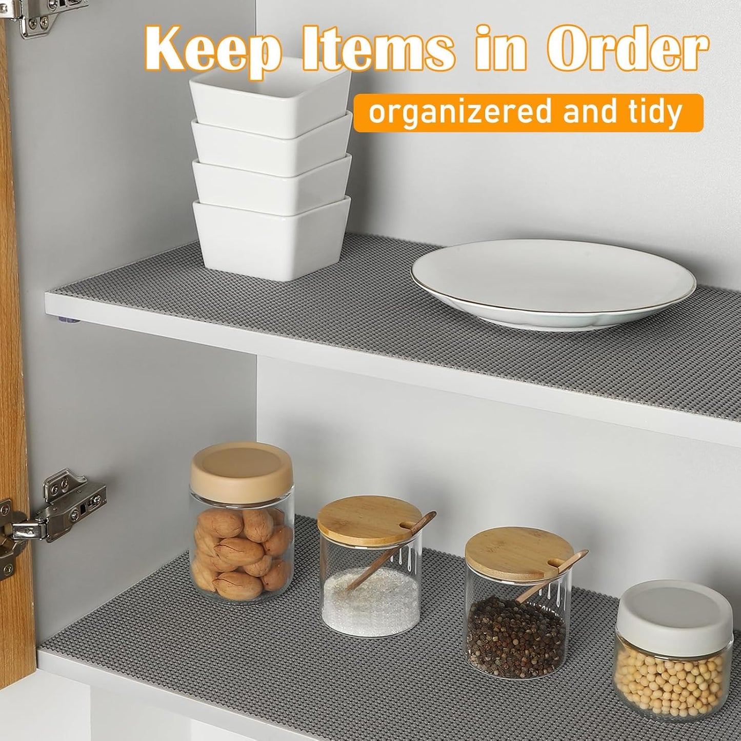 Songrey Non-Adhesive Drawer and Shelf Liner, Non Slip Cabinet Liners, Protect Kitchen Cupboard, Bathroom Drawers, Breathable, Thick Strong Grip mat (12IN x 20FT, Cream)