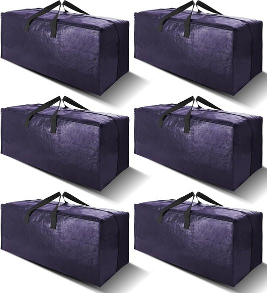 6 Pack Heavy Duty Extra Large Moving Bags W/Backpack Straps - Strong Handles & Zippers, Storage Totes For Space Saving, Fold Flat, Alternative to Box and Bin (40 gal, Blue)