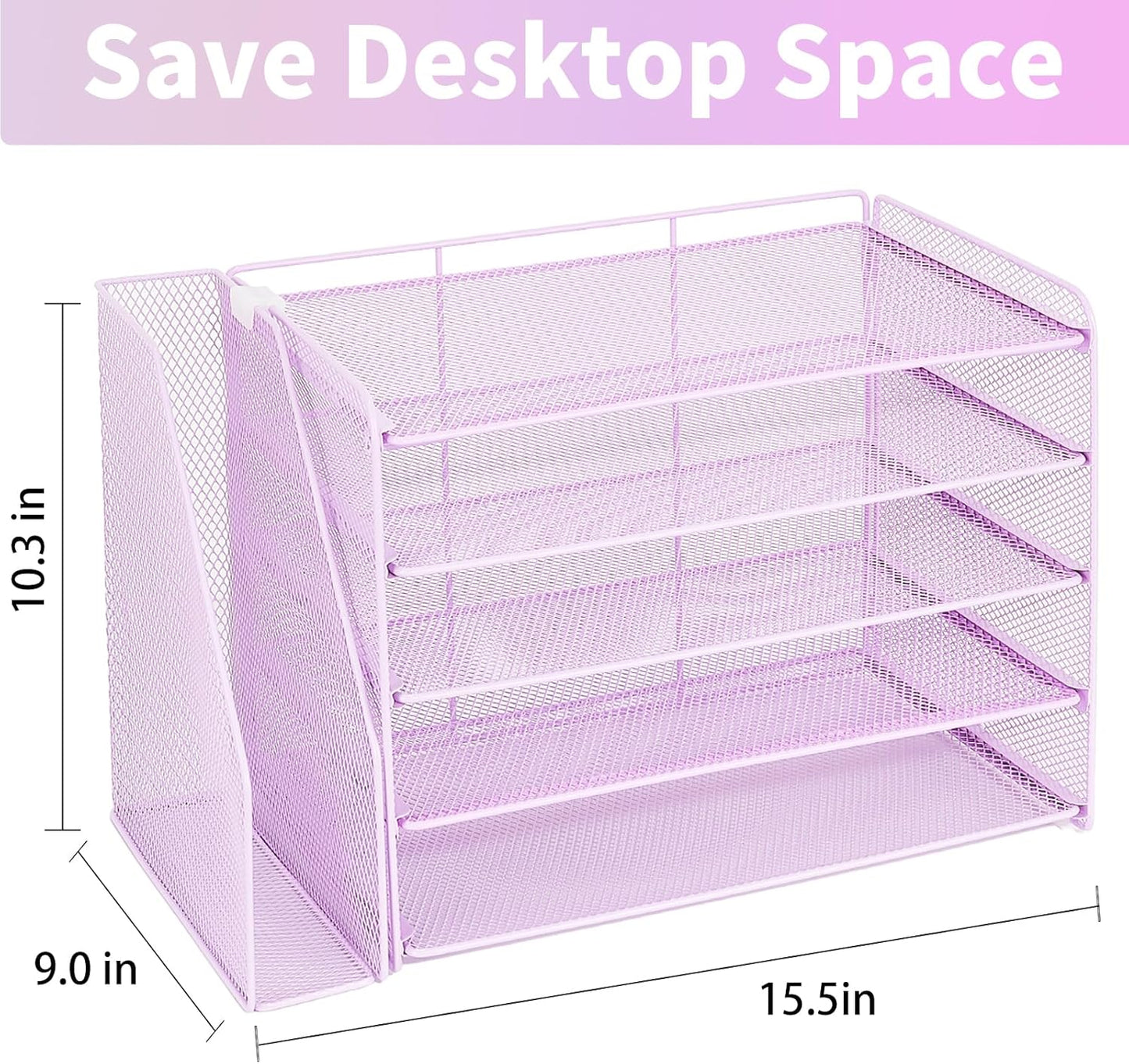 OPNICE 5-Tier Paper Organizer with Magazine Holder, Desk Organizers and Accessories, Office Desk Accessories & Workspace Organizers, Desktop File Organizer for Office Supplies Storage, Purple