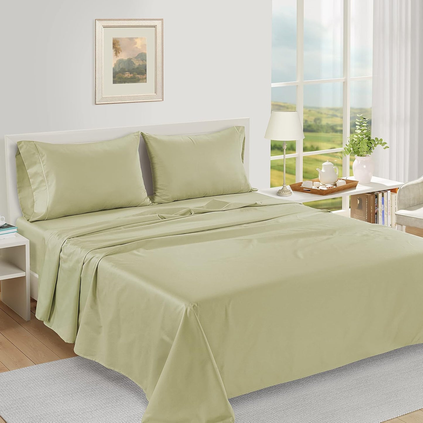LANE LINEN Queen White Pillow Cases Set of 2, 100% Egyptian Cotton Cases, Sateen, White- Perfect for Home, Hotels & Hospital Use, Standard Size - Seafoam