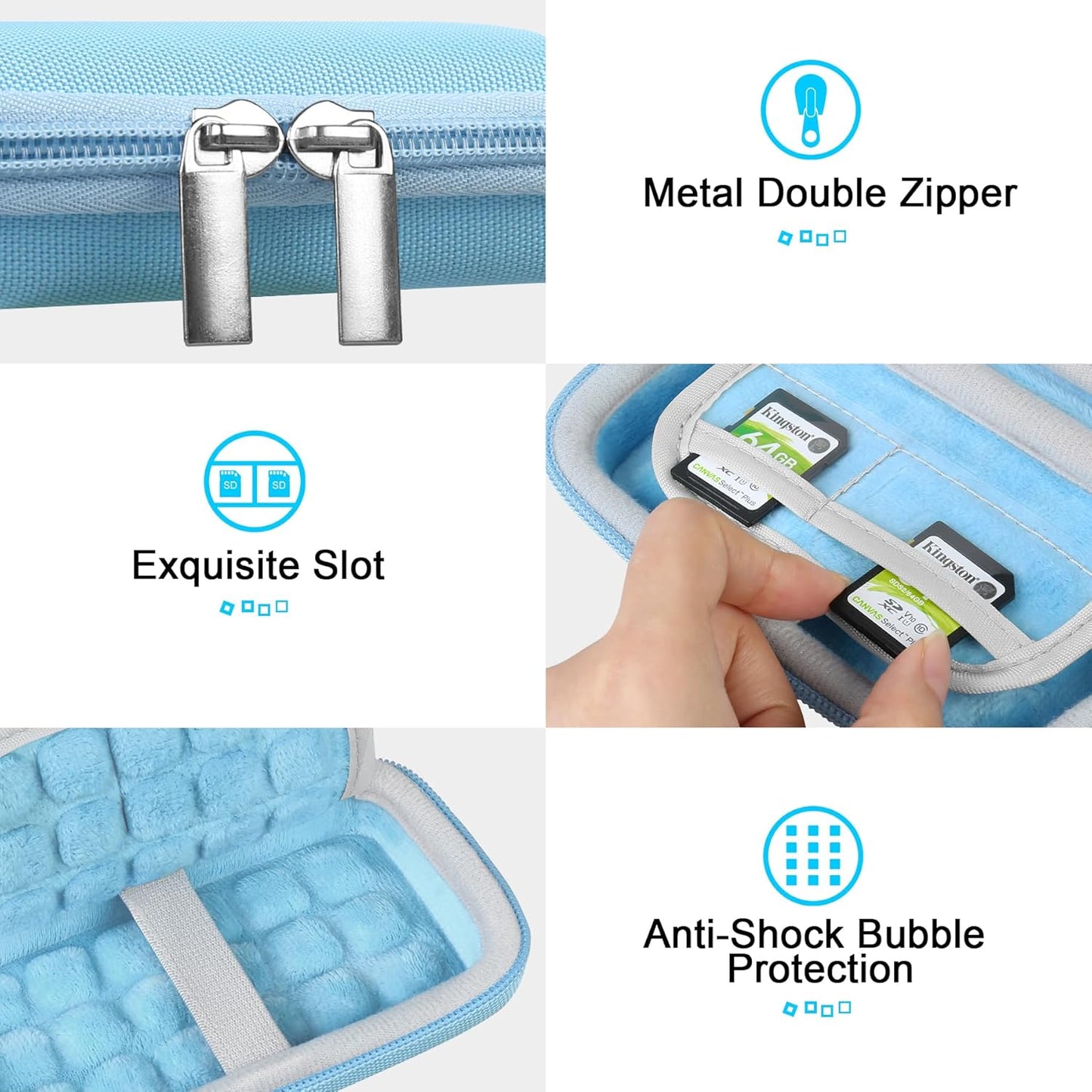 Lacdo Hard Carrying Case for SanDisk Extreme Pro/SanDisk Extreme Portable External SSD 500GB 1TB 2TB 4TB 8TB USB-C Solid State Drive Shockproof Water Repellent Protective Storage Travel Bag, Sky Blue