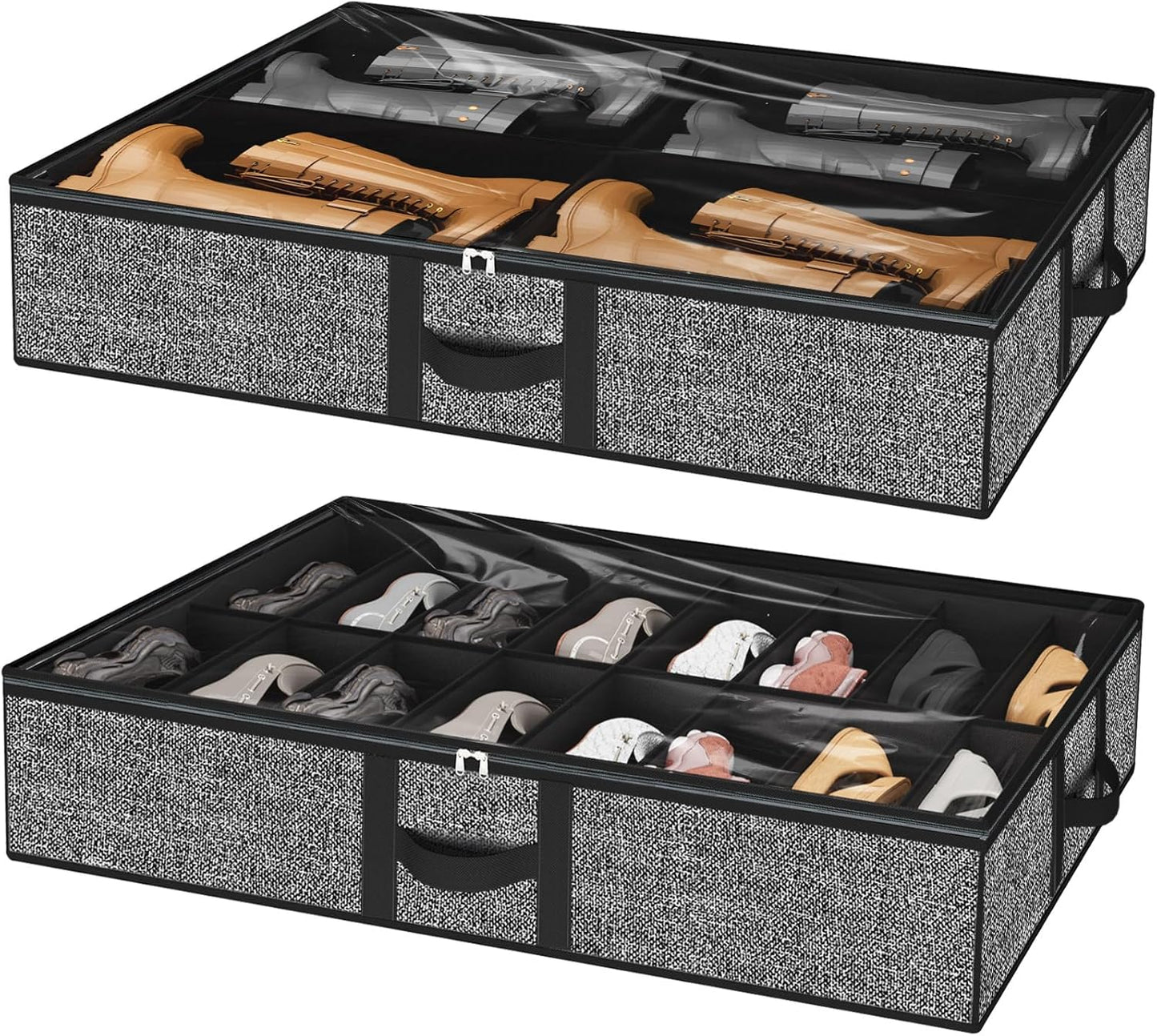 homyfort Under Bed Shoe Storage Organizer Fits 16 Pairs Shoes and 4 Pairs Boots, Underbed Shoe Storage Boxes Bins, Organizador De Zapatos, Extra Large Zapateras Organizer for closet, Black, Set of 2