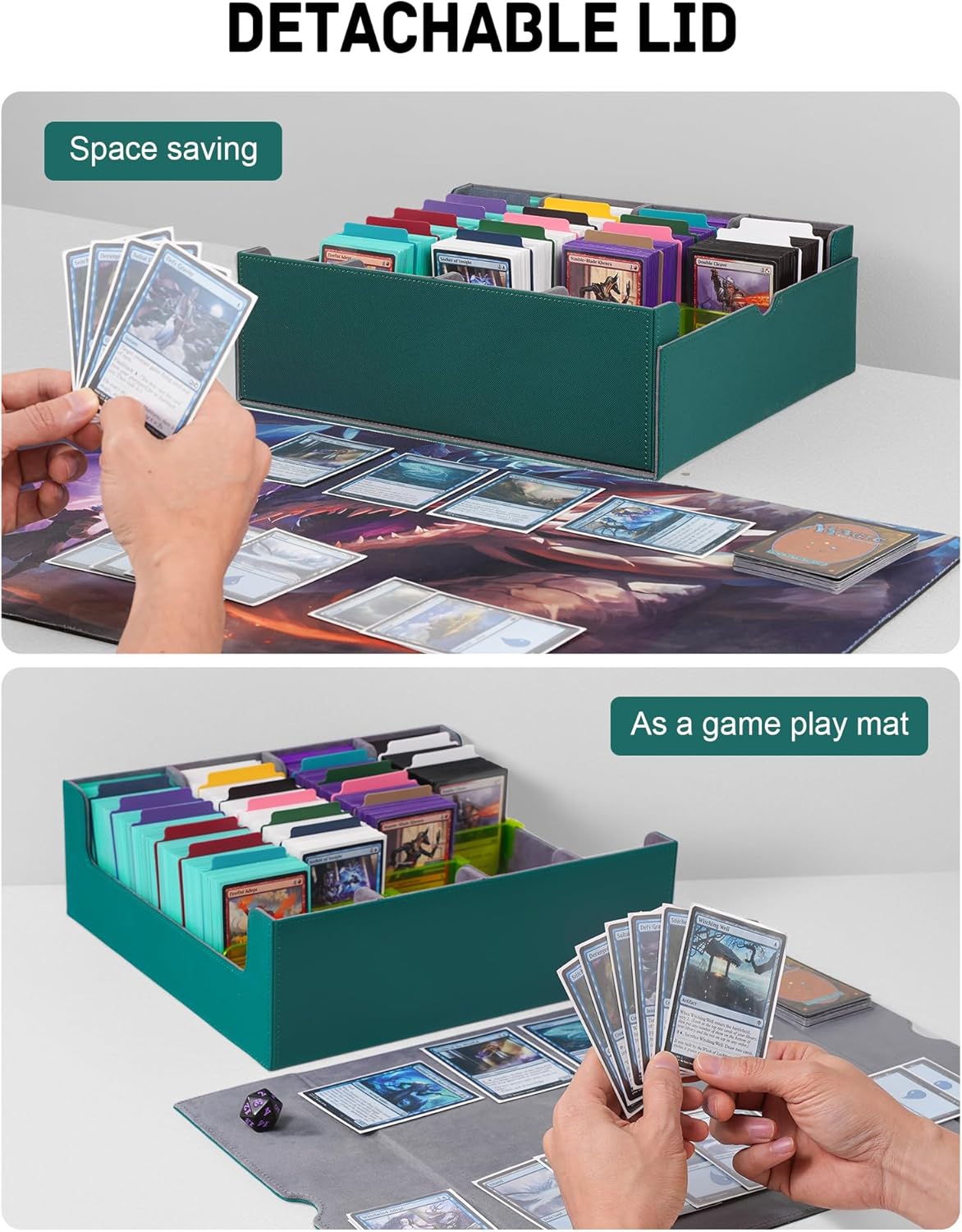 ZLCA Card Storage Box for MTG PTCG, Commander Deck Box Holds 3200+ Cards, Trading Card Storage Case with 4 Stoppers, Card Organizer for TCG Sport Cards(Green)