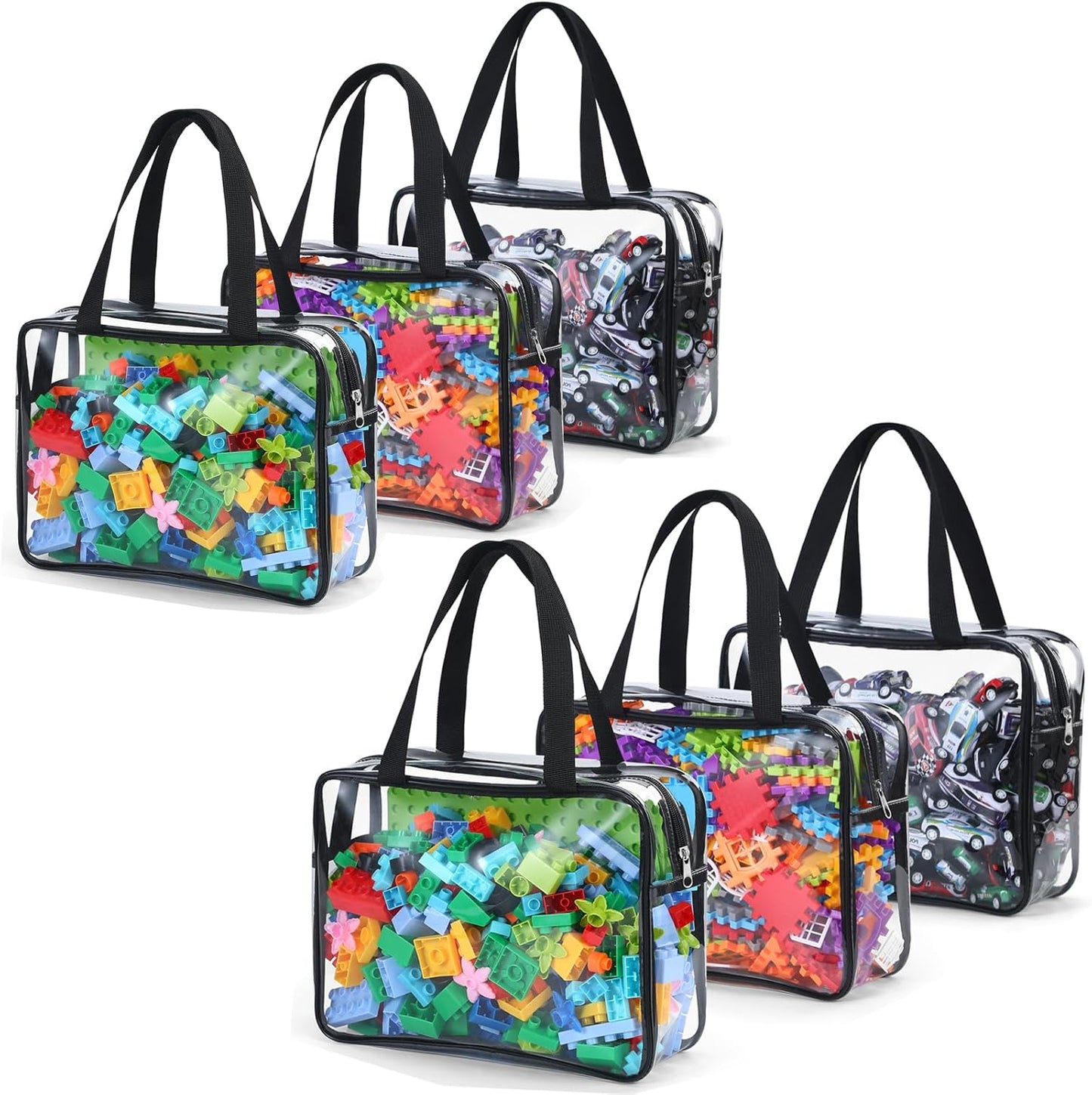 6 Packs Large Toy Storage Bags,Clear Waterproof PVC Toy Storage Organizer with Zipper,Reusable Travel kids Organizer Bags for Board Game,Building Blocks and Puzzles,Black