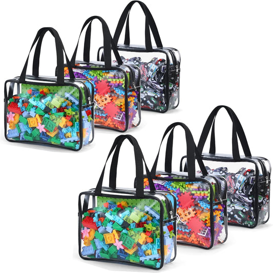 6 Packs Large Toy Storage Bags,Clear Waterproof PVC Toy Storage Organizer with Zipper,Reusable Travel kids Organizer Bags for Board Game,Building Blocks and Puzzles,Black