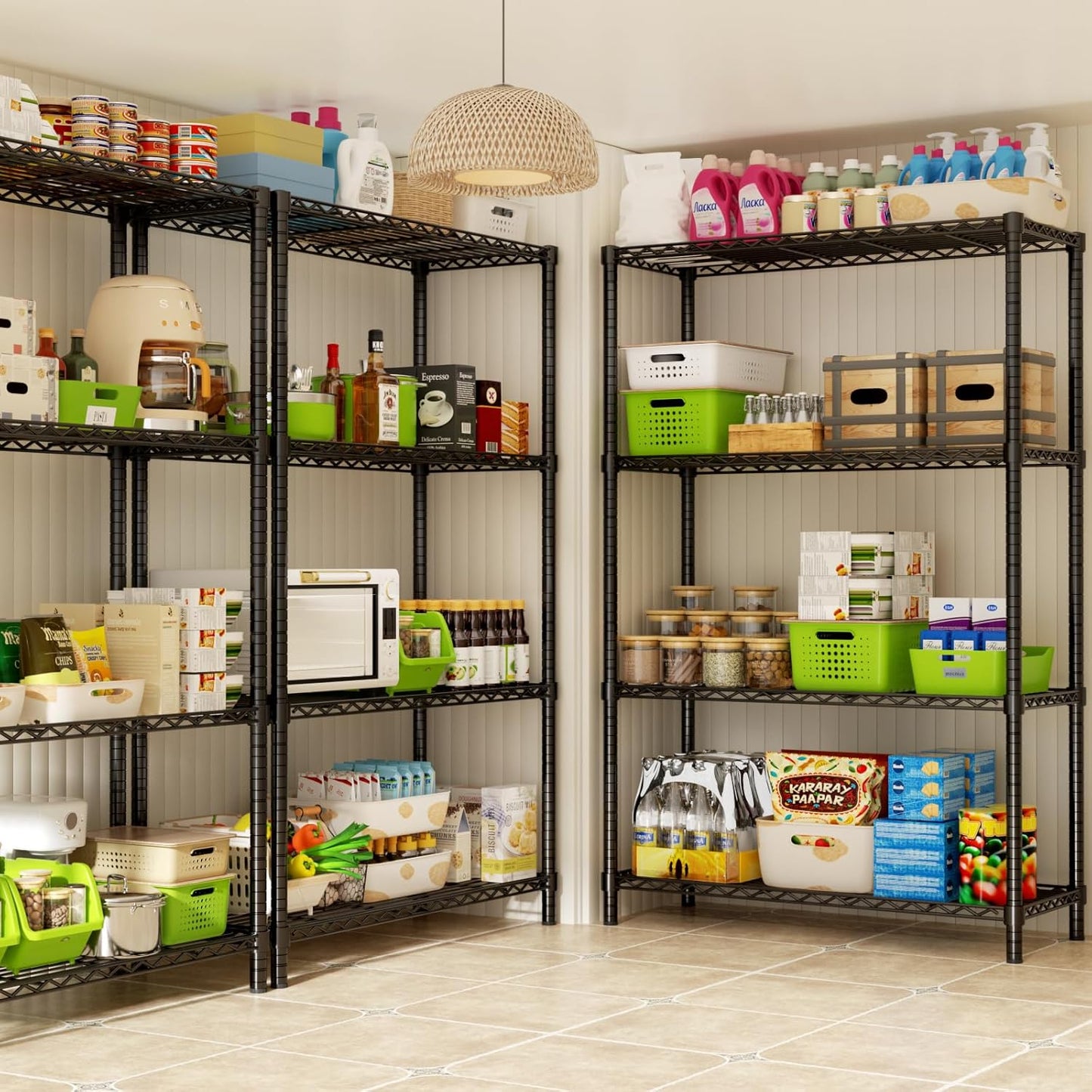 Storage Shelves Heavy Duty, 36" L x 14" W x 54" H Garage Wire Shelving Unit Loads 1400LBS, 4-Tier Adjustable Metal Industrial Utility Shelf Rack for Kitchen, Laundry Room, Pantry, Warehouse, Basement