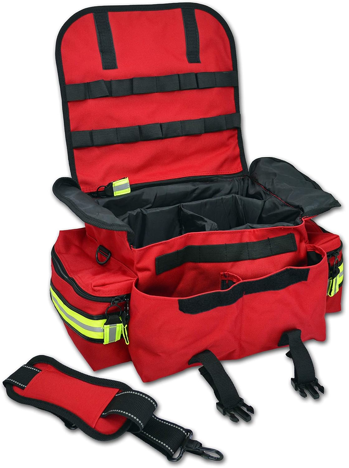 Lightning X Personalized First Responder EMT EMS Trauma Bag w/Stocked First Aid Fill Kit B & Custom Embroidered Name Patch (Red)