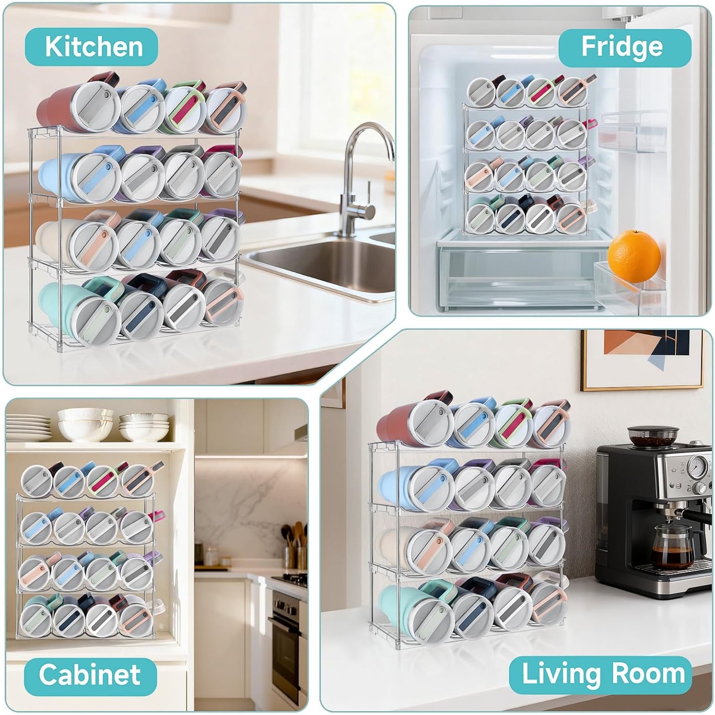 Stackable Water Bottle Organizer, Large Compartment Water Bottle Holder for Stanley 40 oz Tumbler, Kitchen Storage Organizer for Stanley Cup Accessories, Tumbler Organizer Wine Rack - Hold 16 Bottles