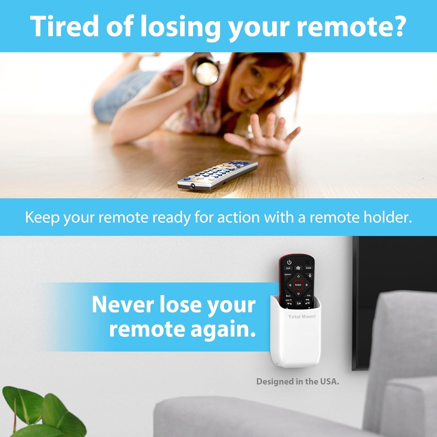 TotalMount Hole-Free Remote Holder – Eliminates Need to Drill Holes in Your Wall (White Remote Control Holder, Quantity 1)