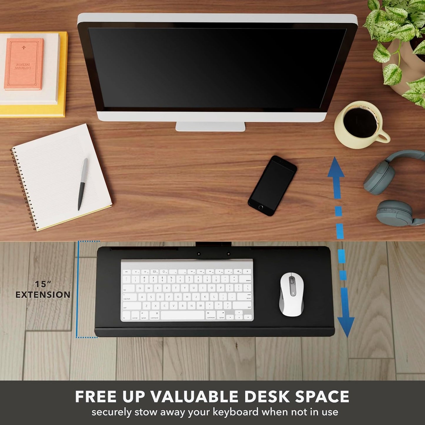Mount-It! Under Desk Keyboard Tray – Adjustable Slide-Out Keyboard Drawer with Tilt & Swivel, 26.4" One-Piece Platform with Wrist Rest, Ergonomic Pull-Out Keyboard Holder
