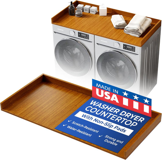 OfficeSimpli Washer Dryer Countertop, Made in USA, Non-Slip Pads, Easy Clean, Laundry Room Essentials and Decor, Washer Dryer Wood Top for Organization (Cafe Latte, Standard (27.5" x 54"))