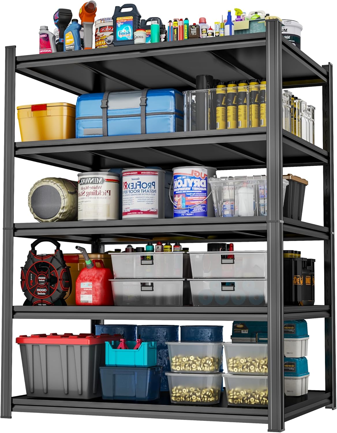 Storage Shelves, Garage Metal Shelving Unit, Adjustable, Double-Layer Column with Reinforced Ribs, Heavy-Duty, Capable of Bearing 600-3600 lbs (Black, 45''W*20''D*71''H, 5-Tier)