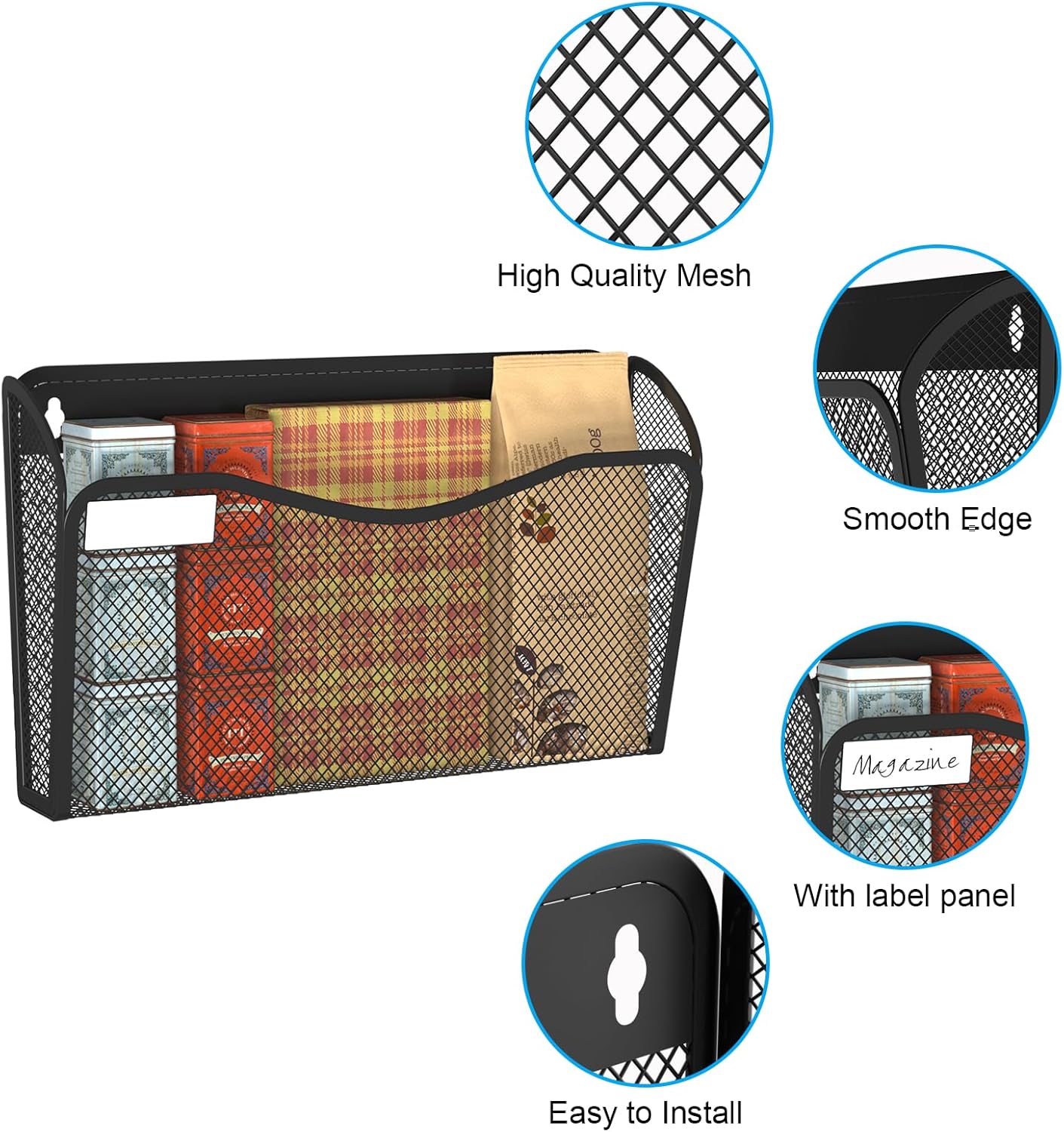 Wall File Organizer, Mesh Hanging File Organizer, Home Office Organization and Storage, 1 Pockets Document Magazine Rack