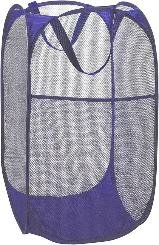 BATTOO Deluxe Strong Mesh Pop up Laundry Hamper Basket with Side Pocket Foldable Hamper for Laundry Room, Bathroom, Kids Room, College Dorm or Travel Royal Blue