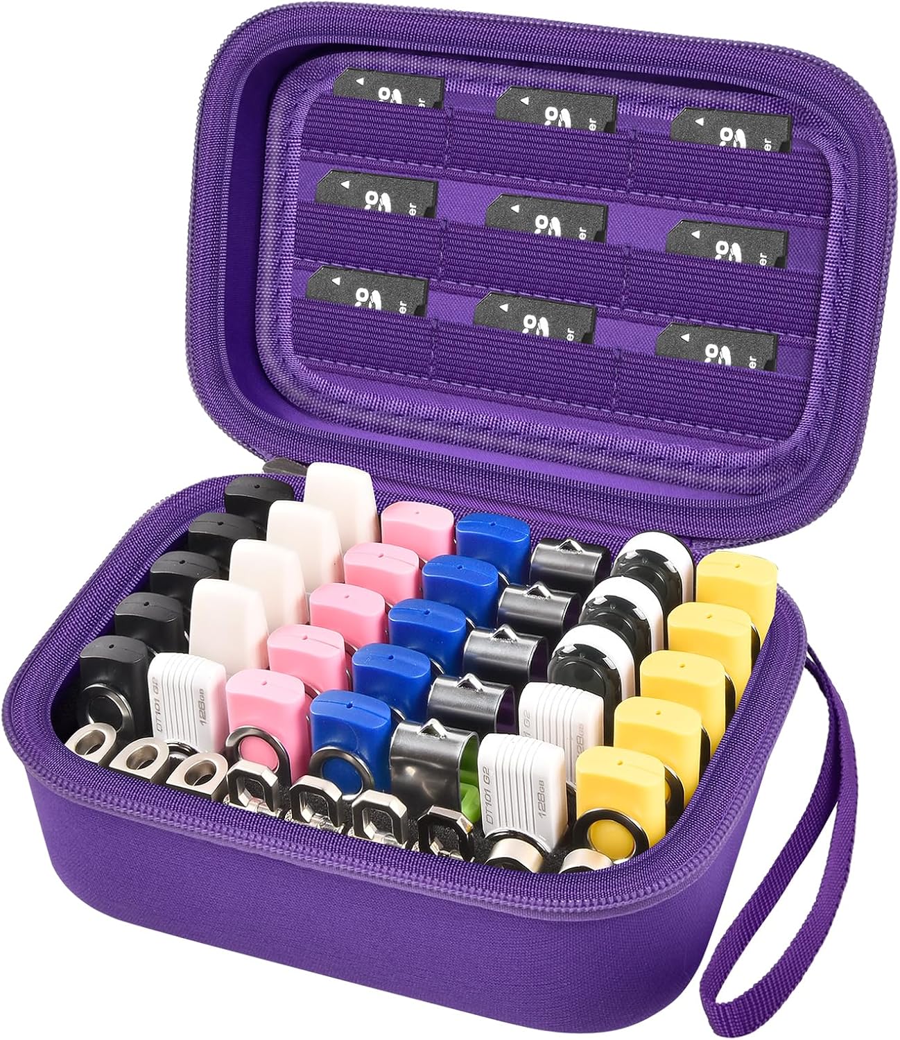 Comecase USB Flash Drive Case, Thumb Drive, Memory Card SD SDXC SDHC Card Holder Organizer, Electronic Accessories Storage Bag for SanDisk/SamData/Samsung/TOPESEL/PNY (Purple, Large)